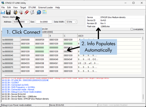 Connecting to the microcontroller